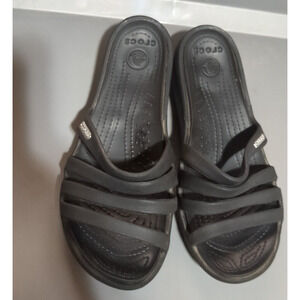 Crocs RHONDA Wedge Slip On Strappy black Sandals Womens Sz 7